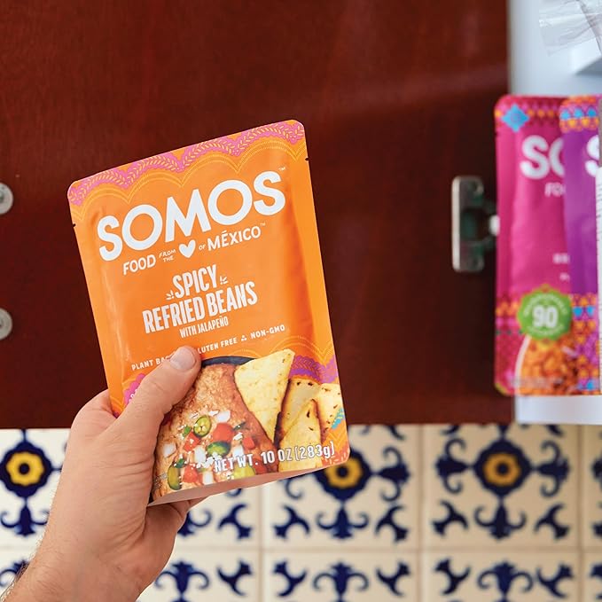 SOMOS Spicy Refried Beans - Gluten Free, Non-GMO, Vegan & Microwavable Meals Ready to Eat