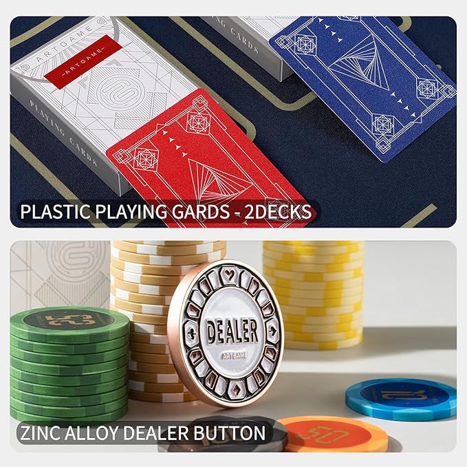 ARTGAME 14g Clay Poker Chips Set for Texas Hold’em, 300 PCS [with Numbered Values] with Chip Case