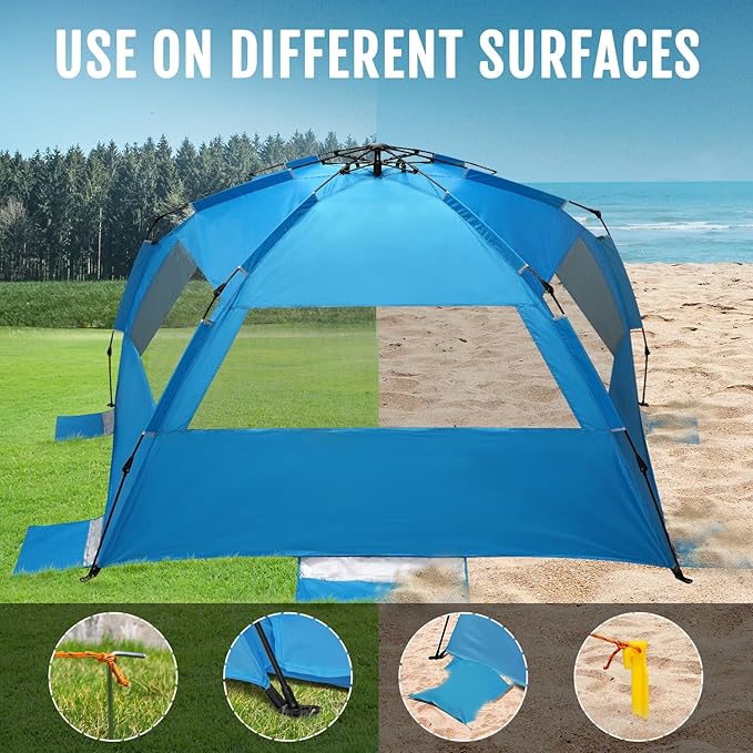 WhiteFang Deluxe Pop Up Beach Tent Sun Shade Shelter for 3-4/5-6 Person, UV Protection, Extendable