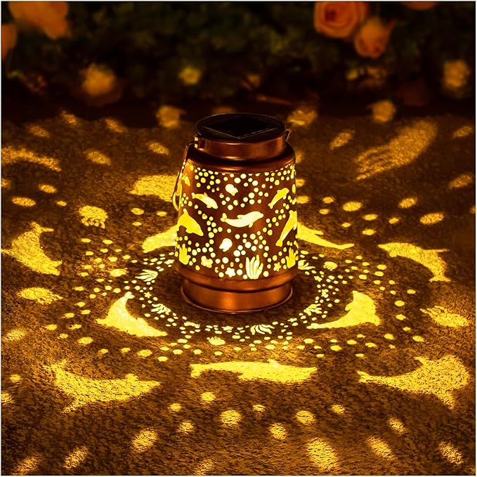 Dolphin Solar Lanterns Outdoor Waterproof Hanging Solar Lights Dolphin Gifts for Women Men Metal