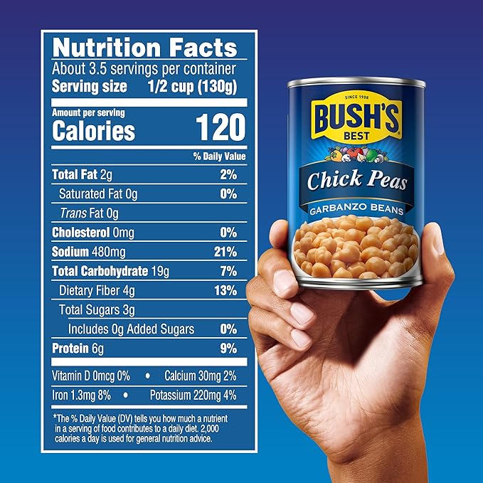 BUSH'S BEST 16 oz Canned Garbanzo Beans (Chickpeas), Source of Plant Based Protein and Fiber