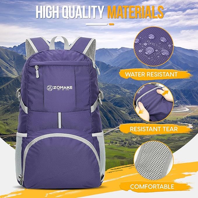 ZOMAKE Lightweight Packable Backpack 35L, Light Foldable Backpacks Water Resistant Collapsible