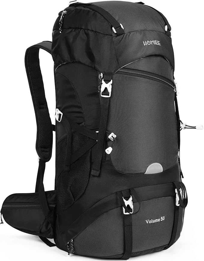 HOMIEE 50L Hiking Backpack Travel Bag Waterproof Camping Rucksack with Rain Cover Lightweight