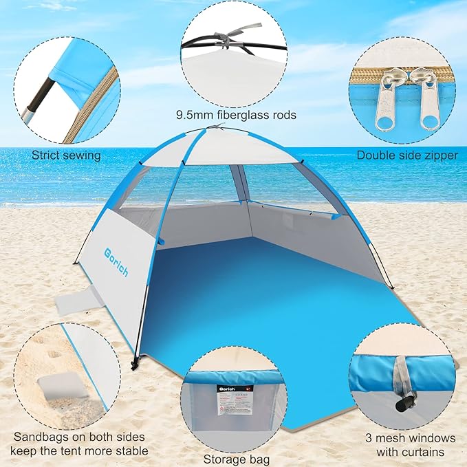 Gorich Beach Tent Sun Shelter for 3/4-5/6-7/8-10 Person with UPF 50ï¼?UV Protection, Lightweight &