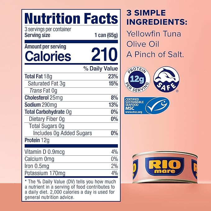 Rio Mare Premium Yellowfin Tuna with a Drizzle of Olive Oil, 2.3 Ounce Can (24 Pack), Italy's No.1