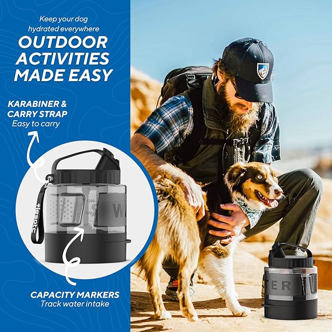 lesotc Portable Dog Water Bottle, 56oz Large Travel Water Bowl Dispenser for Dogs Camping Beach