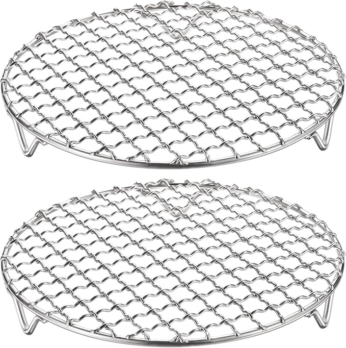 HARFINGTON 2pcs Round Cooking Rack 7.1-inch 201 Stainless Steel Cross Wire Barbecue Grill Net with