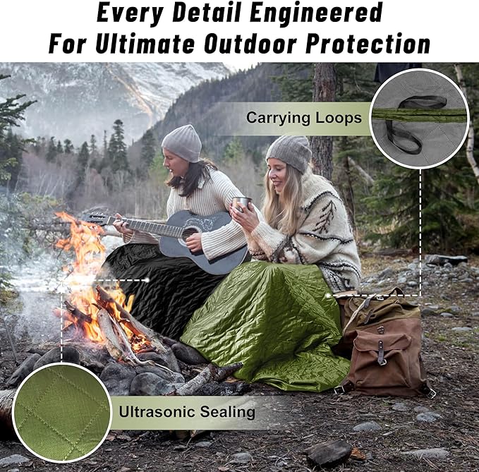 Waterproof Outdoor Blanket 82”X 55” Packable, Stadium Blankets for Camping with Sherpa Fleece