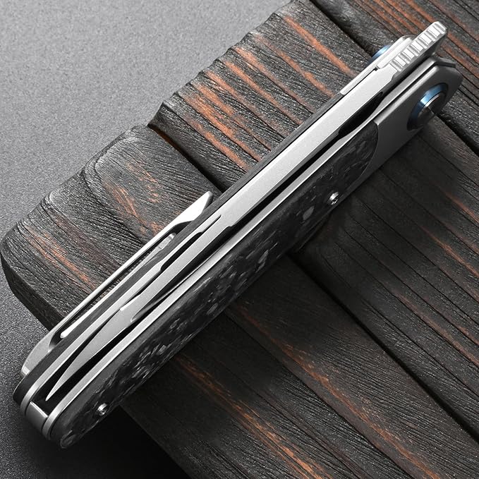 Sitivien ST992 Folding Pocket Knife,Handmade M390 Pearlescent Brushed Steel Blade,Titanium Carbon
