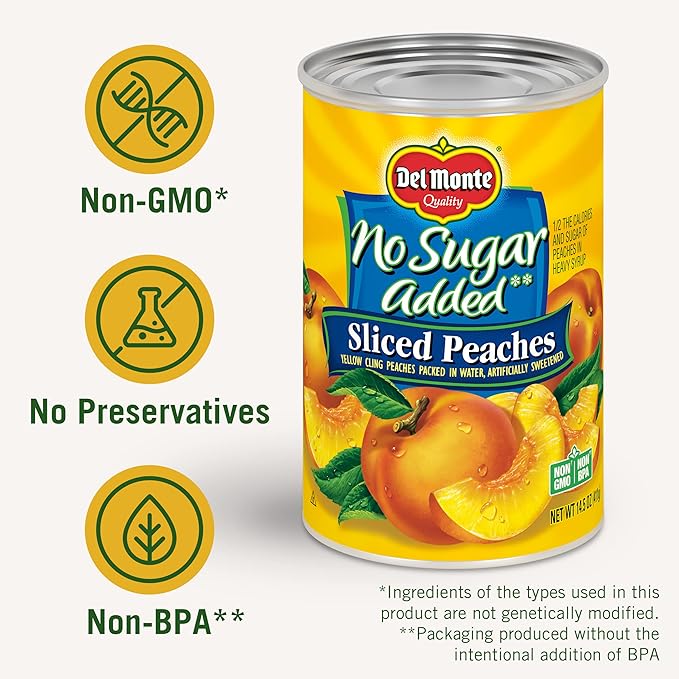 DEL MONTE No Sugar Added Yellow Cling Sliced Peaches, Canned Fruit, 6-Pack, 14.5 oz Can