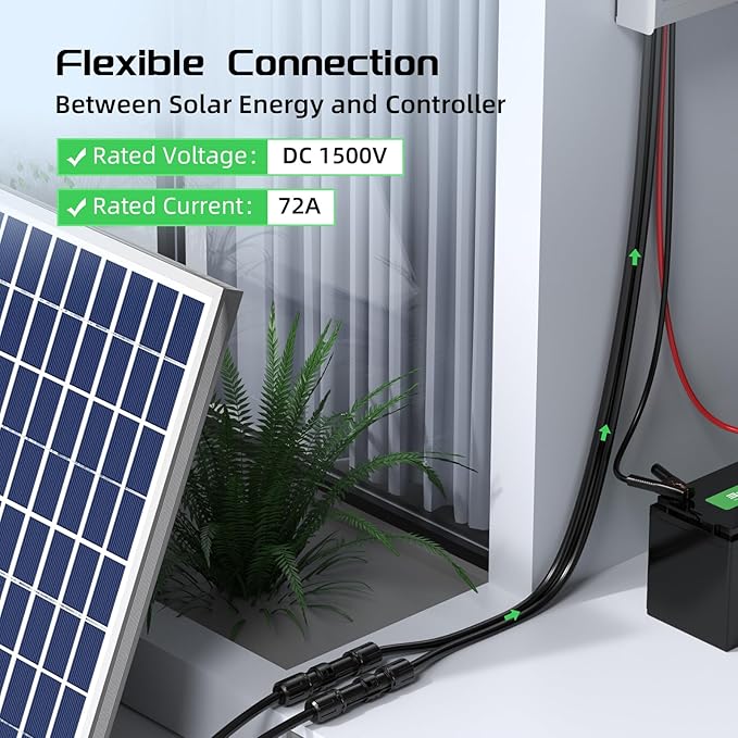 Bateria Power 6 Feet 8AWG Solar Panel Extension Cable, 10mm² Twin Wire Conductor Parallel Solar