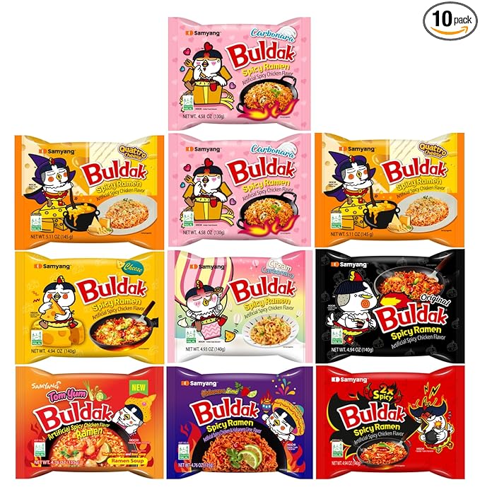 KF GOODIES Korean Ramen Variety Pack Gift Box (10 Count) ??Spicy Buldak Noodle Assortment for