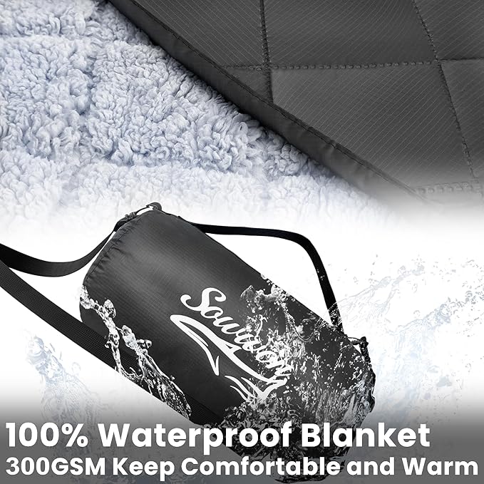 Waterproof Outdoor Blanket 92”X 60” Packable, Stadium Blankets for Camping with Sherpa Fleece