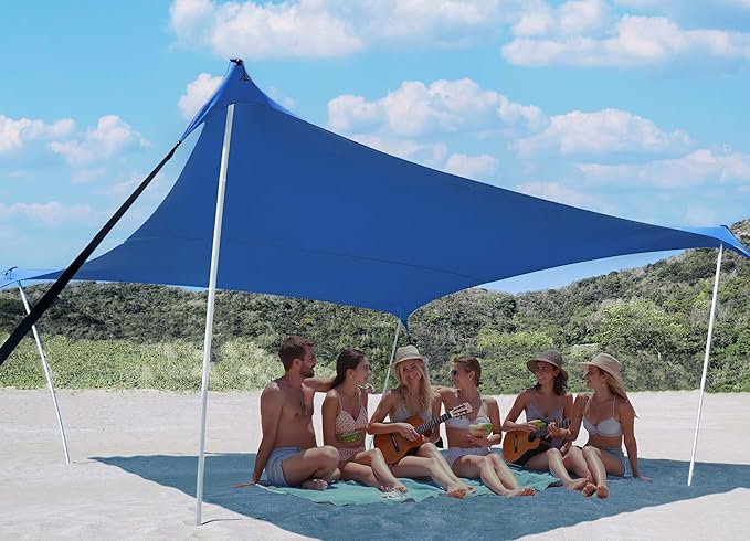 10×10ft UPF50+ Beach Tent Sun Shelter, Windproof Stable Outdoor Pop Up Beach Shade Canopy for