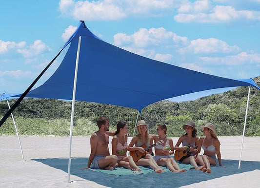 10×10ft UPF50+ Beach Tent Sun Shelter, Windproof Stable Outdoor Pop Up Beach Shade Canopy for