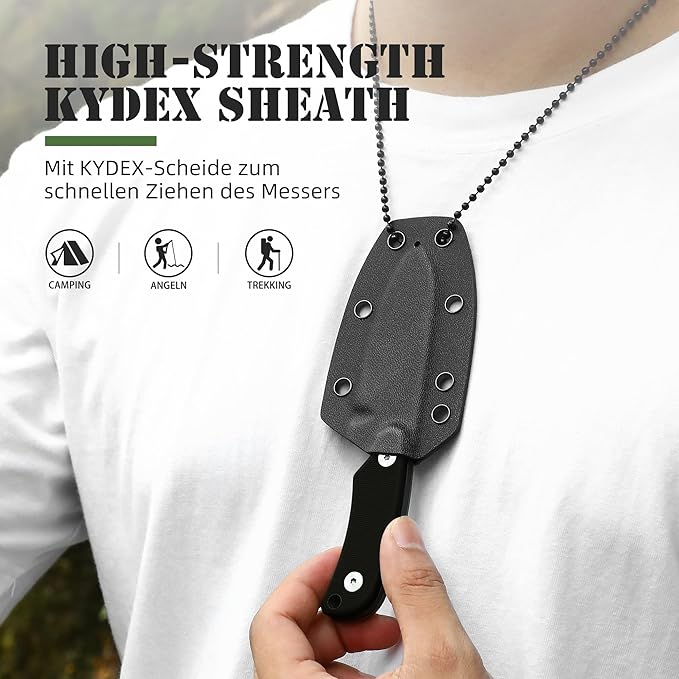 Omesio Neck Knife, 5.82" Small Fixed Blade Tactical Knife, Compact Full Tang EDC Neck Knife with