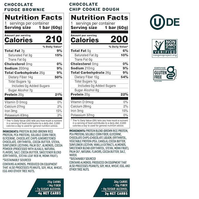 No Cow High Protein Bars, Original Variety Pack - Healthy Snacks, 20g Vegan Protein, High Fiber