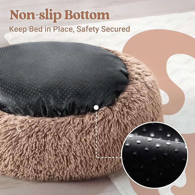 rabbitgoo Cat Beds for Indoor, 20 inches Machine Washable, Fluffy Round Pet Bed Non-Slip, Calming