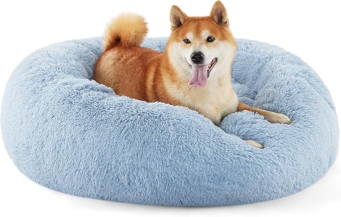 Bedsure Calming Dog Bed for Medium Dogs - Donut Washable Medium Pet Bed, Anti-Slip Round Fluffy