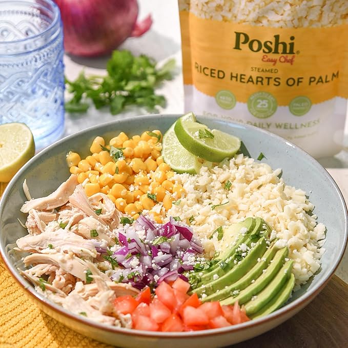POSHI Riced Heart Of Palm | All Natural, Fully Cooked, Ready to Eat, Non-GMO, Low Calorie + Carb