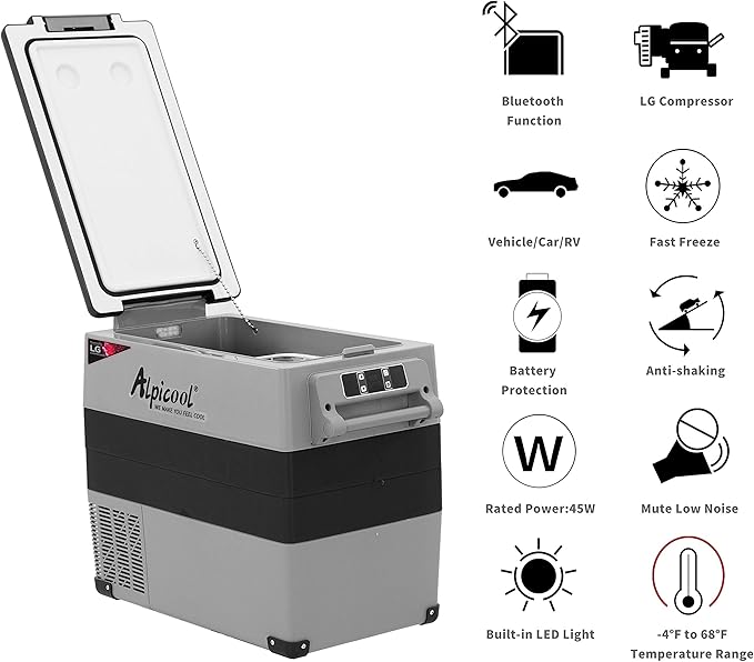 Alpicool LGCF55 Portable Refrigerator 12 Volt Car Freezer 52 Quart Mini Fridge Freezer (-4℉~68℉)