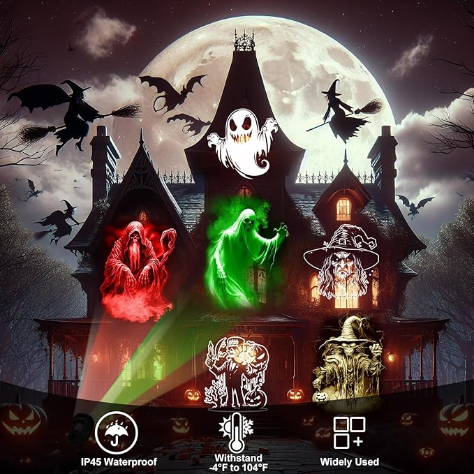 12 in 1 Halloween Projector Outdoor Decorations Christmas Projector Lights HD Patterns, 3D Effect