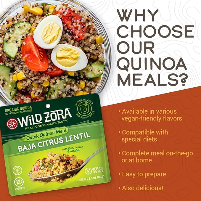 Wild Zora Instant Organic Quinoa Meals - Quick & Tasty Prepared Quinoa Bowls, Pantry Staples