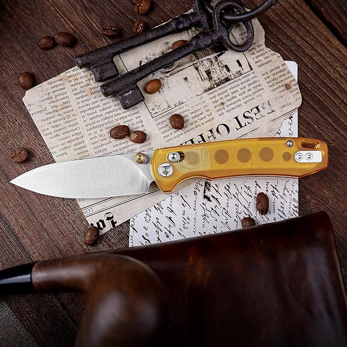 EDC Folding Pocket knife with Clip for Men,Thumb Studs Crossbar Lock Knives with 2.99" 14C28N Steel