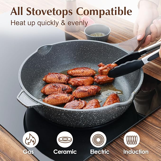 SENSARTE Nonstick Deep Frying Pan Skillet, 12-inch Saute Pan with Lid, Stay-cool Handle, Chef Pan