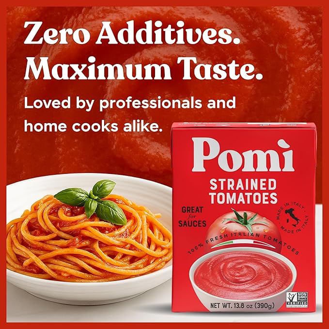 Pomì Strained Tomatoes 13.8oz (Pack of 12) - Creamy, Velvety Italian Tomato Puree, No Additives or