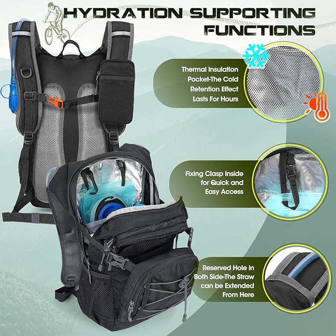 Hydration Backpack with Water Bladder, 18L Lightweight Hiking Backpack for Women&Men Small