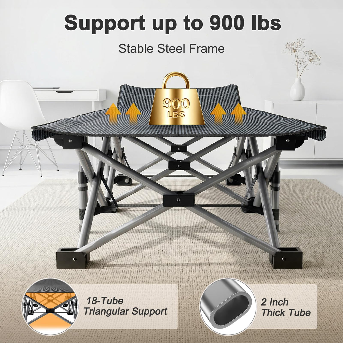 ABORON XXL Camping Cot for Adults, Oversized 78"×32" Folding Camping Bed, 900LBS Heavy Duty Outdoor