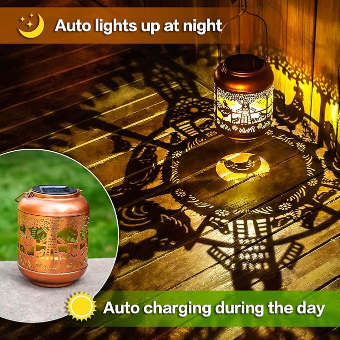 Chicken Solar Lanterns Outdoor Waterproof,Hanging Solar Lights Chicken Gifts for Women Men Metal