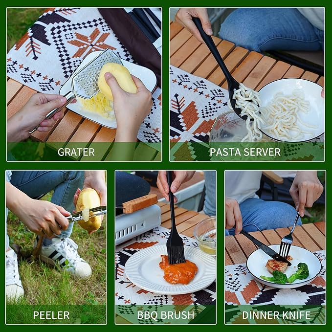 Camping Cooking Essentials Utensils Set - Camp Cookware Kitchen Accessories Kit, Camper Gear Must