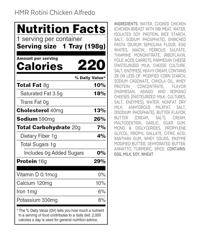 HMR Rotini Chicken Alfredo Entrée | Pre-packaged Lunch or Dinner to Support Healthy Eating | Ready