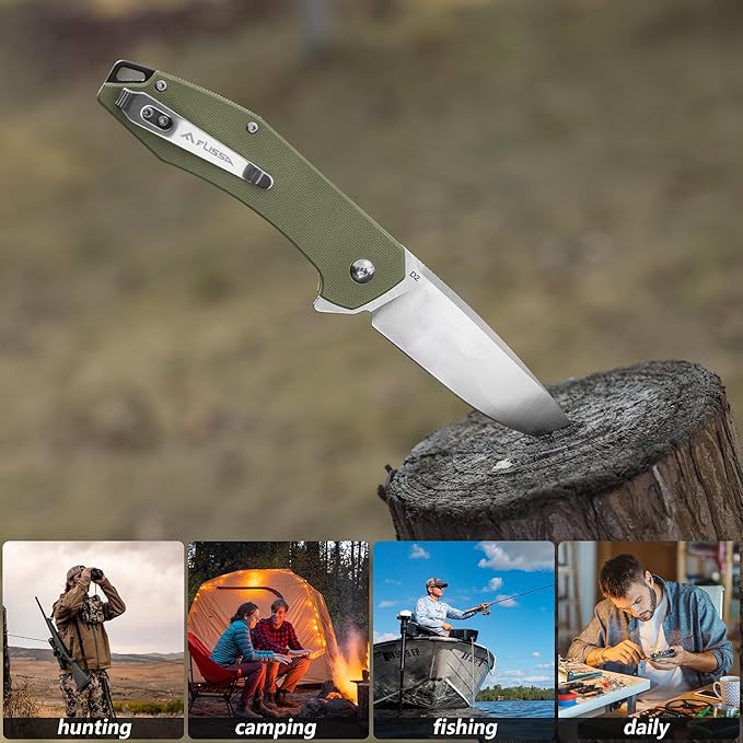 FLISSA Pocket Knife, Folding Tactical Knife with G10 Handle, D2 Blade, Liner Lock, Pocket Clip, EDC