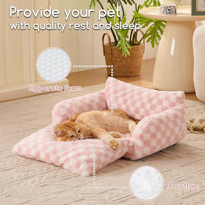 Hollypet Cat Bed Fluffy Plush Mutifuctional Double-Layer Soft Pet Couch Orthopedic Sofa Nest Beds