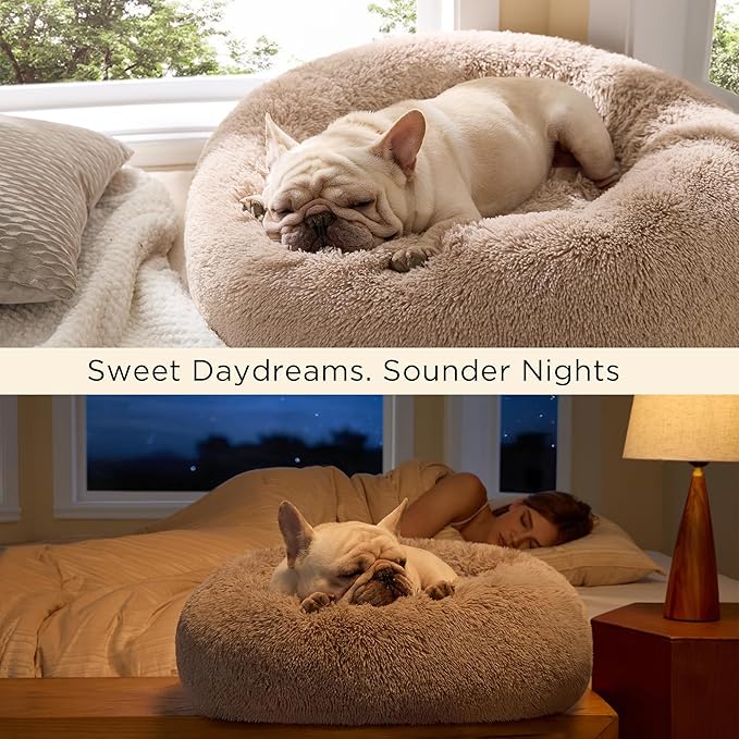 Bedsure Calming Dog Bed Medium Size Dog - Donut Washable Medium Pet Bed, 30 inches Anti-Slip Round
