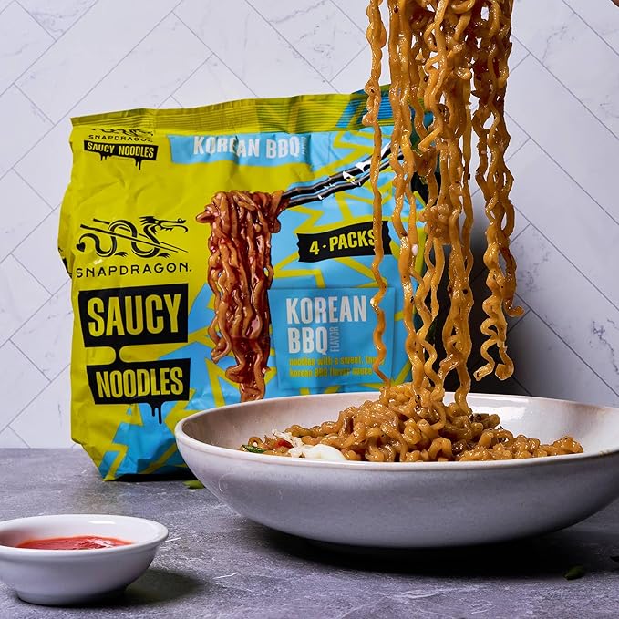 Snapdragon Saucy Instant Noodles with Korean BBQ Slurpable Sauce - Quick Meal, Snack, and Lunch.