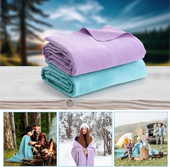 Peryiter 2 Pcs Military Wool Blanket Large 64" x 88" Camping Blanket Survival 3.3 Lbs Each Thick
