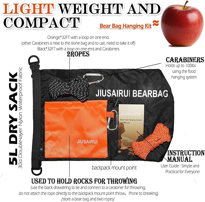 7.8Oz Ultralight Bear Bag Hanging Kit: 30D Waterproof Bear Proof Food Storage for Backpacking and