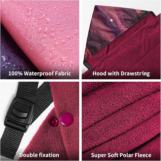 Waterproof Stadium Blanket, Fleece Camping Blanket Soft Warm Wearable Camp Blanket for Outdoor