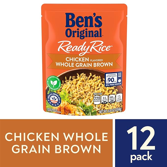 BEN'S ORIGINAL Ready Rice Chicken Flavored Whole Grain Brown Rice, Easy Flavored Rice Dinner Side