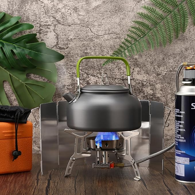 Odoland 3500W/6800W Windproof Camp Stove Camping Gas Stove with Windscreen, Fuel Canister Adapter