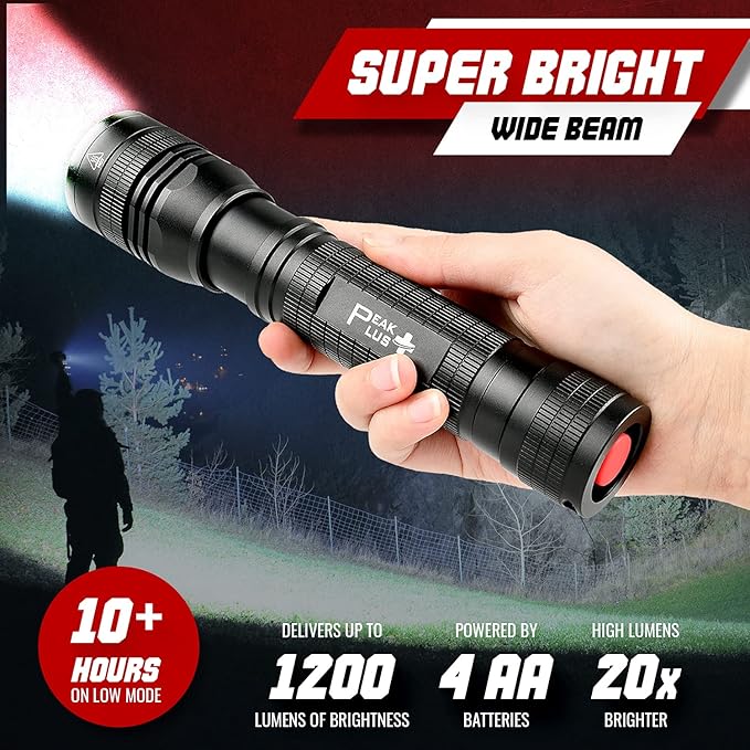 PeakPlus High Powered LED Flashlight LFX2000, Brightest High Lumen Light with 5 Modes, Zoomable and