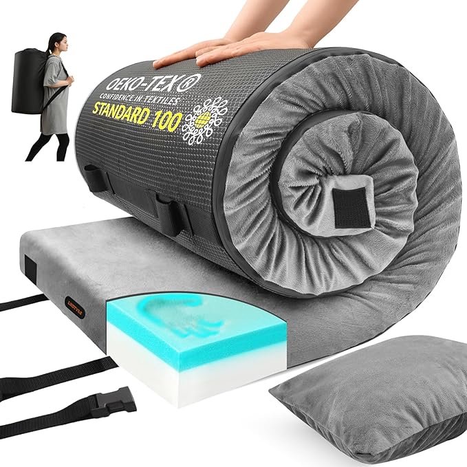 Memory Foam Camping Mattress pad, Comfortable Thick Floor Sleeping Mat for Adults with Waterproof