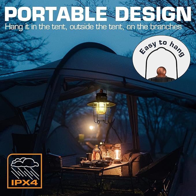 EverBrite LED Camping Lantern, USB C Rechargeable Lantern with 3 Light Modes, Vintage Outdoor