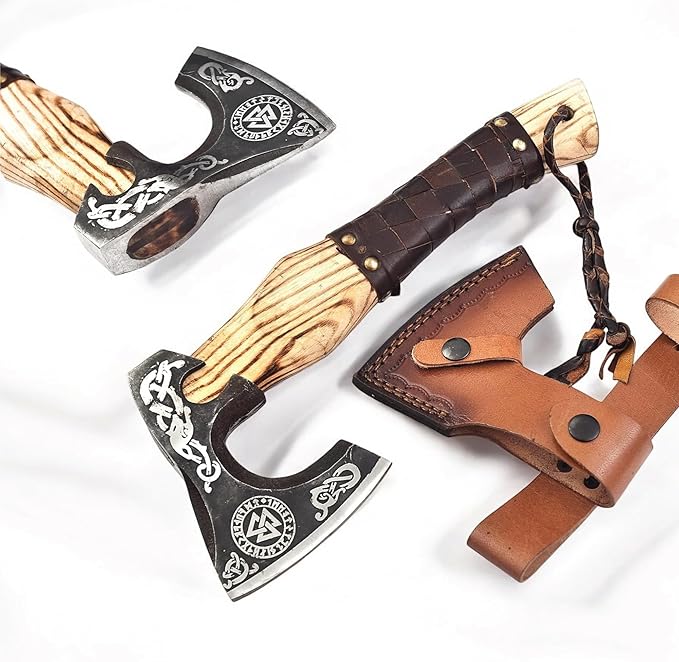 Viking Axe Ashwood Handle Handmade Carbon Steel Blade, Outdoor Camping Hunting, Norse Hatchets