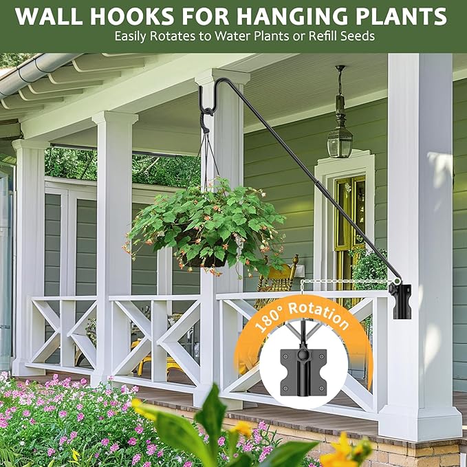 Wall Mount Heavy Duty Deck Hook-28 Inch Extended Reach Plant Hangers Outdoor -Bird Feeder Hanger