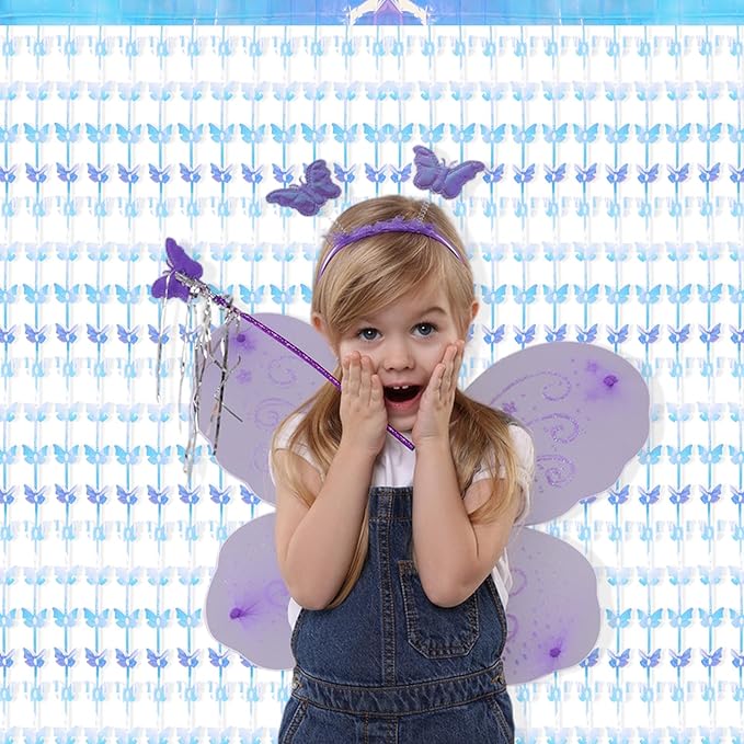 BRAVESHINE Iridescent Hanging Butterfly Foil Fringe Curtain - 2 Pack 3.2x6.6ft Holographic Party